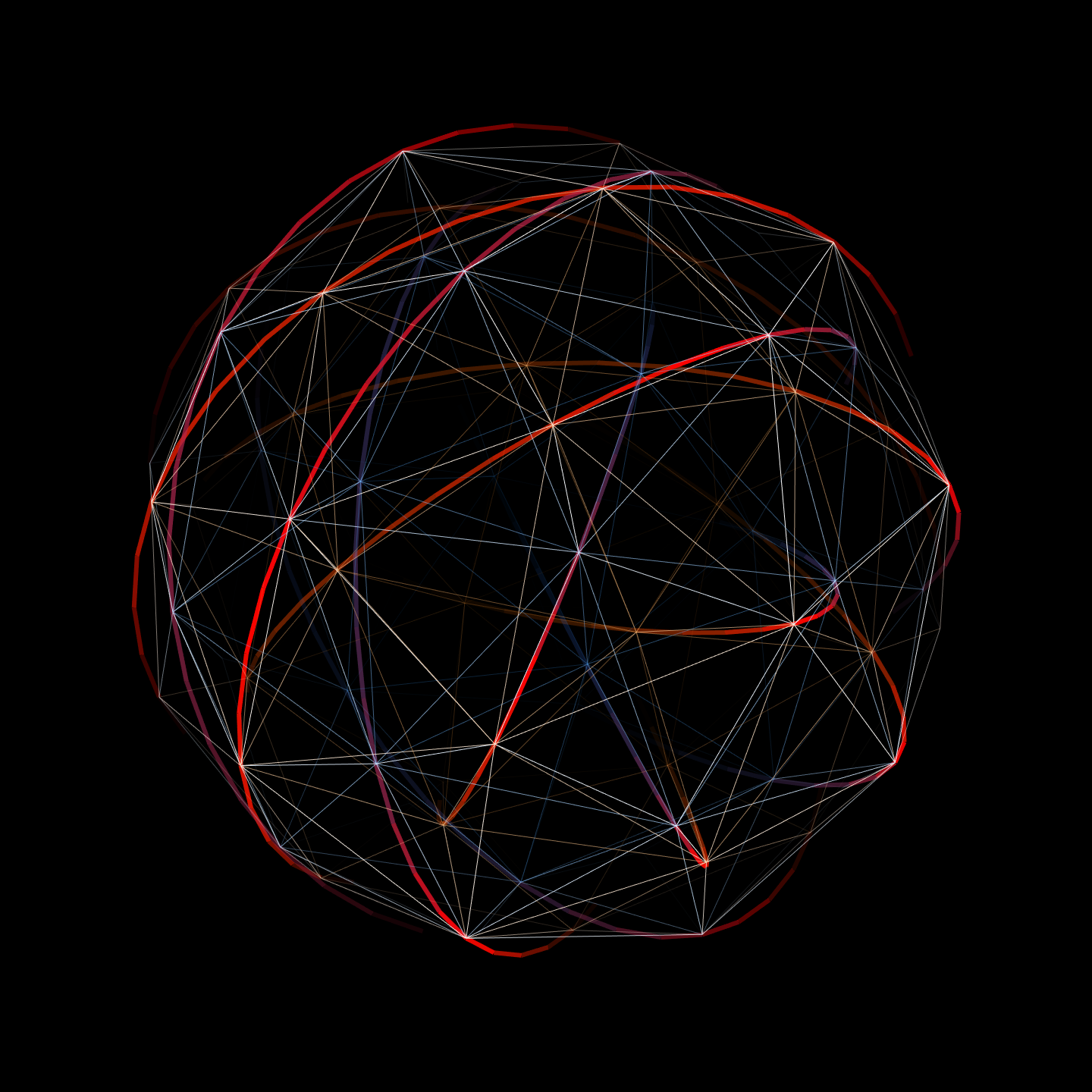 a picture of the 600-cell, with its 12 rings of 10 vertices highlighted in red